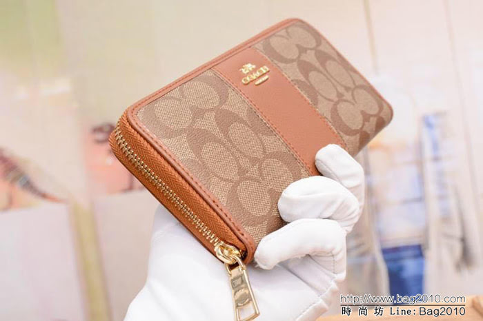 COACH蔻馳 原單 F52859 pvc配皮 經典logo 專櫃新款 馬車標 拼色長款拉鏈錢包  Chz1206